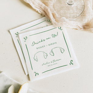 Whimsical Hand Getrokken Groene Hond Oren Servet