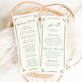 Whimsical Hand getrokken Groene Huwelijksprogramma Menu