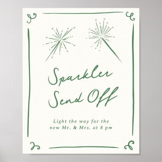 Whimsical Hand getrokken Groene Sparkler Verstuur Poster (Voorkant)