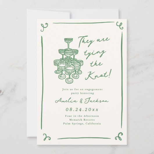 Whimsical Hand getrokken groene verlovingsfeest Kaart (Voorkant)