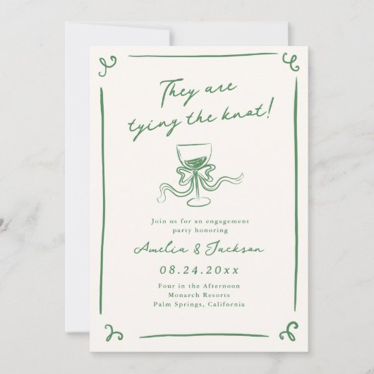 Whimsical Hand getrokken groene verlovingsfeest Kaart (Voorkant)