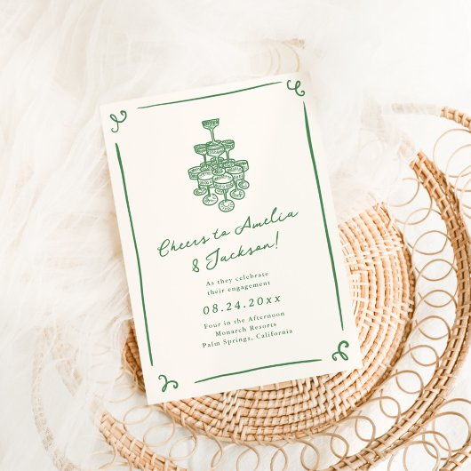 Whimsical Hand getrokken groene verlovingsfeest Kaart