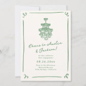 Whimsical Hand getrokken groene verlovingsfeest Kaart (Voorkant)