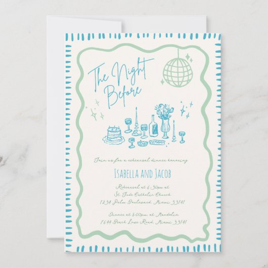 Whimsical Hand getrokken Groene Wavy Repetitie Din Kaart (Voorkant)