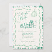 Whimsical Hand getrokken Groene Wavy Repetitie Din Kaart (Voorkant)