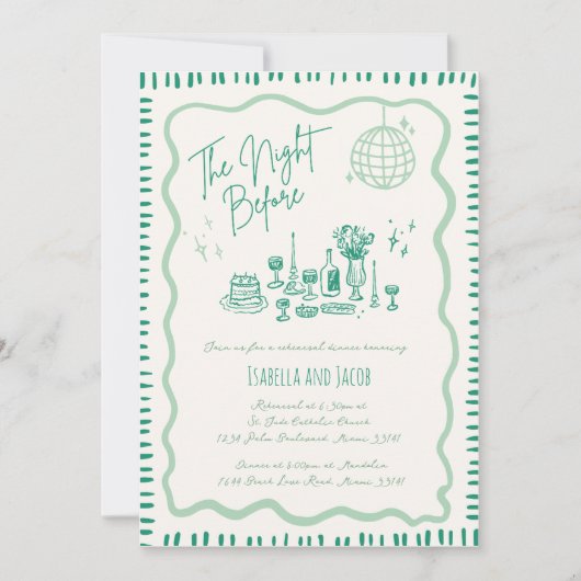 Whimsical Hand getrokken Groene Wavy Repetitie Din Kaart (Voorkant)