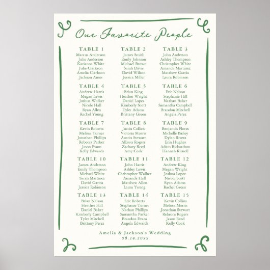 Whimsical Hand getrokken Groene Zitting Grafiek 15 Poster (Voorkant)
