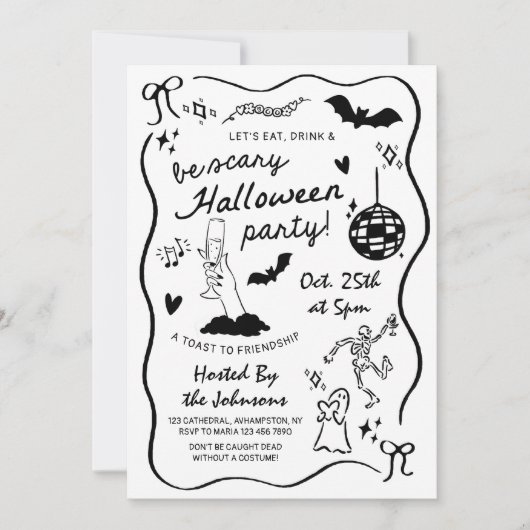 Whimsical Hand getrokken Halloween Party Kaart (Voorkant)