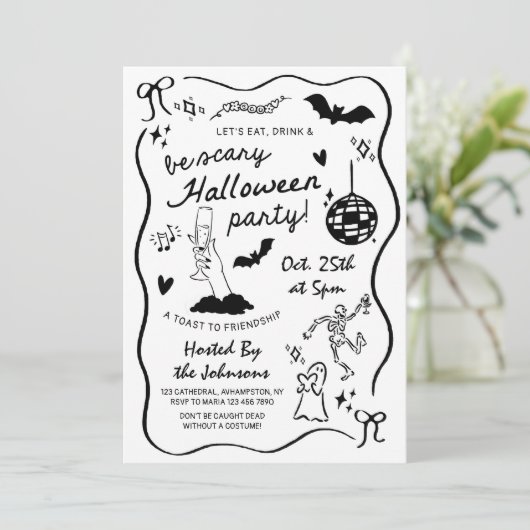 Whimsical Hand getrokken Halloween Party Kaart (Staand voorkant)