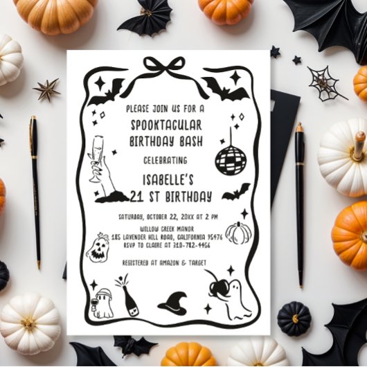 Whimsical Hand getrokken Halloween Verjaardag Kaart
