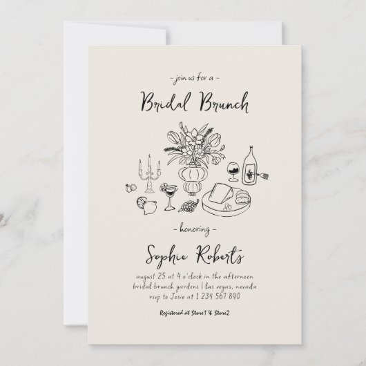 Whimsical Hand getrokken Handschrift Bruids Brunch Kaart (Voorkant)