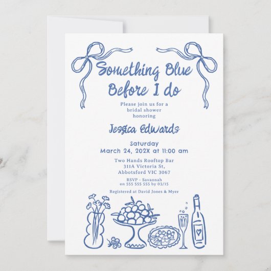 Whimsical Hand getrokken iets blauw Vrijgezellenfe Kaart (Voorkant)