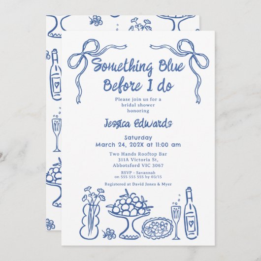 Whimsical Hand getrokken iets blauw Vrijgezellenfe Kaart (Voorkant / Achterkant)