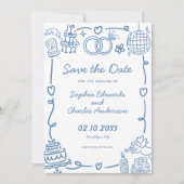 Whimsical Hand getrokken Illustratie Fotobruiloft Save The Date (Voorkant)