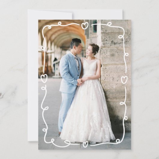 Whimsical Hand getrokken Illustratie Fotobruiloft Save The Date (Achterkant)