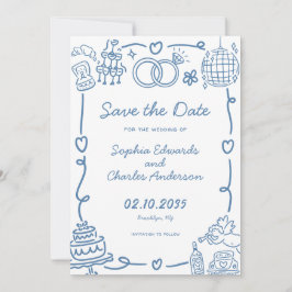Whimsical Hand getrokken Illustratie Fotobruiloft Save The Date