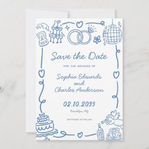 Whimsical Hand getrokken Illustratie Fotobruiloft Save The Date