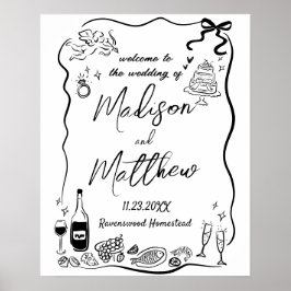 Whimsical Hand getrokken illustraties Doodle bruil Poster