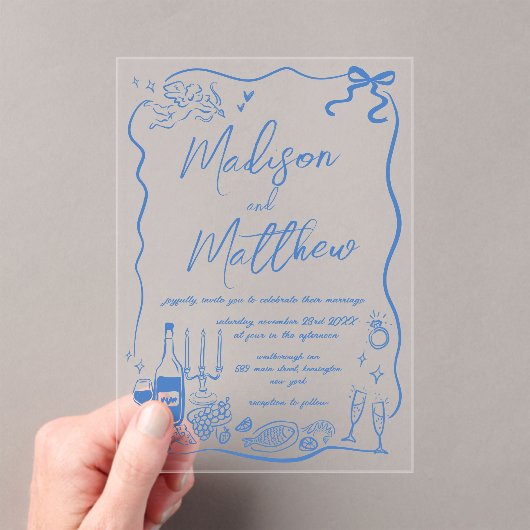 Whimsical Hand getrokken illustraties Doodles brui Acryl Uitnodigingen (Insitu (Draagbaar))