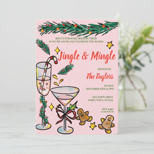 Whimsical Hand getrokken Jingle en Mingle Kerstmis Kaart (Staand voorkant)