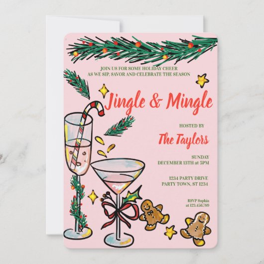 Whimsical Hand getrokken Jingle en Mingle Kerstmis Kaart (Voorkant)