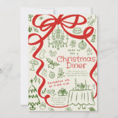Whimsical Hand getrokken kerst diner uitnodiging (Voorkant)