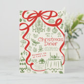 Whimsical Hand getrokken kerst diner uitnodiging (Staand voorkant)