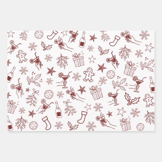 Whimsical Hand getrokken Kerst Doodles Patroon Inpakpapier Vel (Voorkant 2)