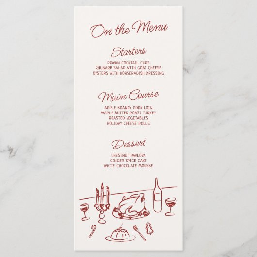 Whimsical Hand getrokken kerstdiner Menu (Voorkant)