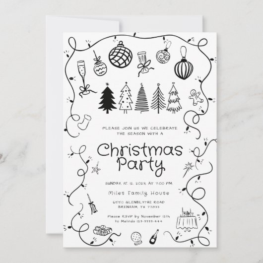 Whimsical Hand getrokken kerstfeest Kaart (Voorkant)