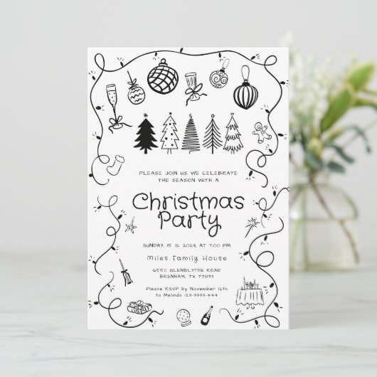 Whimsical Hand getrokken kerstfeest Kaart (Staand voorkant)