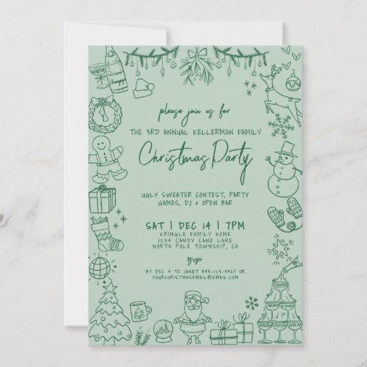 Whimsical Hand getrokken kerstfeest Kaart (Voorkant)