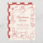 Whimsical Hand Getrokken Kerstfeest Uitnodiging (Voorkant / Achterkant)