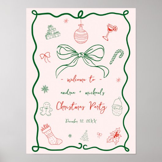 Whimsical Hand getrokken Kerstmis Welkom Party Sig Poster (Voorkant)