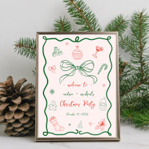 Whimsical Hand getrokken Kerstmis Welkom Party Sig