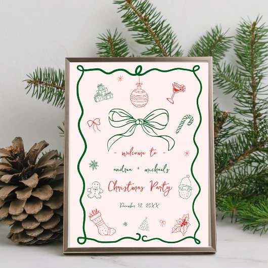 Whimsical Hand getrokken Kerstmis Welkom Party Sig Poster