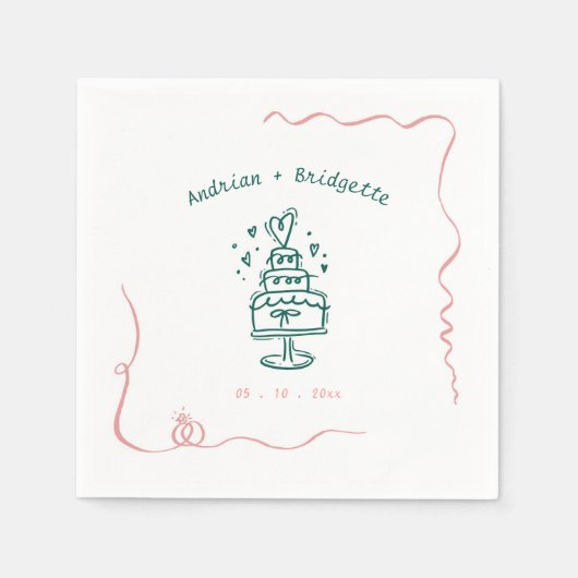 Whimsical Hand getrokken krabbel Wavy Lijst bruilo Servet (Voorkant)