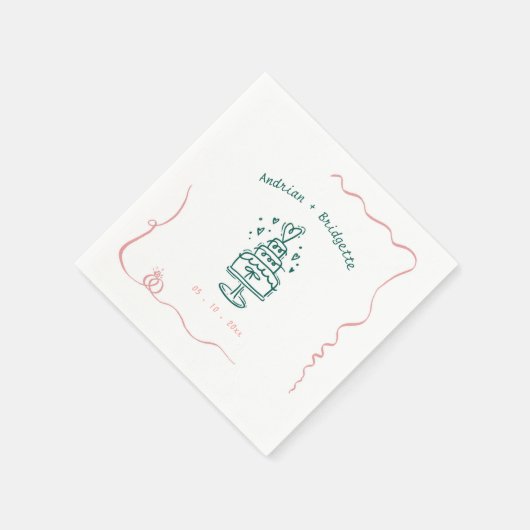 Whimsical Hand getrokken krabbel Wavy Lijst bruilo Servet (Hoek)