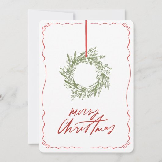 Whimsical Hand getrokken Krans Foto Kerstmis Feestdagenkaart (Voorkant)