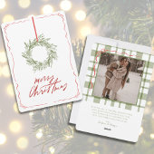 Whimsical Hand getrokken Krans Foto Kerstmis Feestdagenkaart