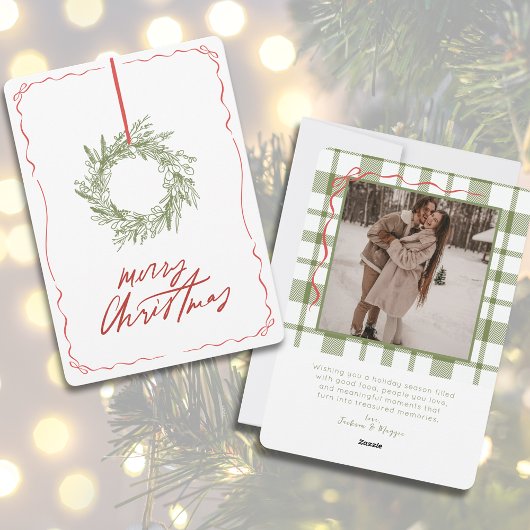 Whimsical Hand getrokken Krans Foto Kerstmis Feestdagenkaart