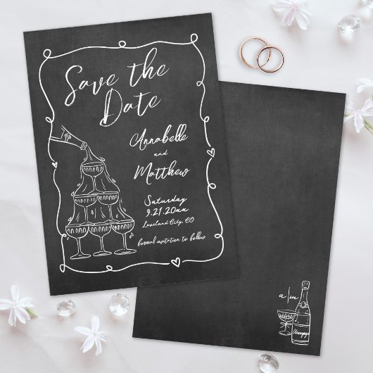 Whimsical Hand getrokken krijtbord bruiloft Save The Date
