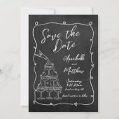 Whimsical Hand getrokken krijtbord bruiloft Save The Date (Voorkant)