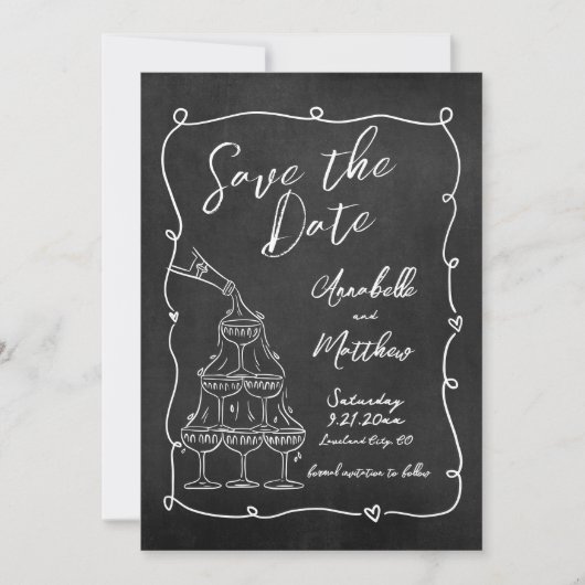 Whimsical Hand getrokken krijtbord bruiloft Save The Date (Voorkant)