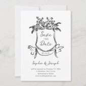 Whimsical Hand getrokken kuif met foto Save The Date (Voorkant)