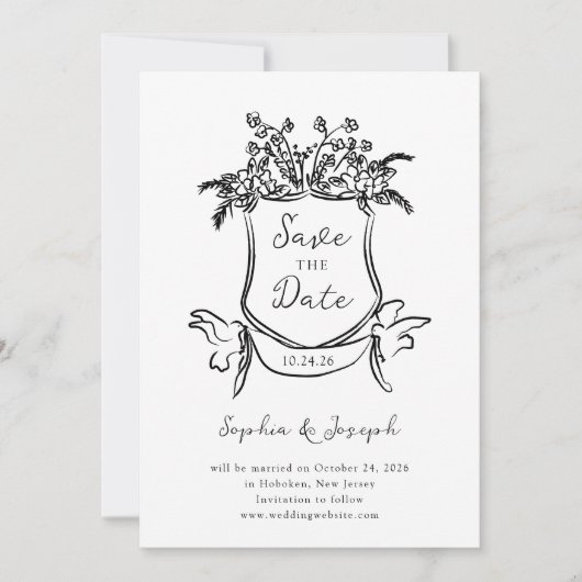Whimsical Hand getrokken kuif met foto Save The Date (Voorkant)