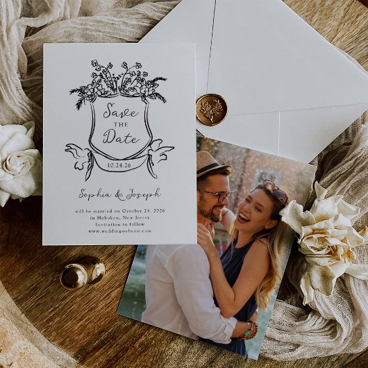 Whimsical Hand getrokken kuif met foto Save The Date