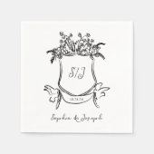 Whimsical Hand getrokken kuif met Monogram bruilof Servet (Voorkant)