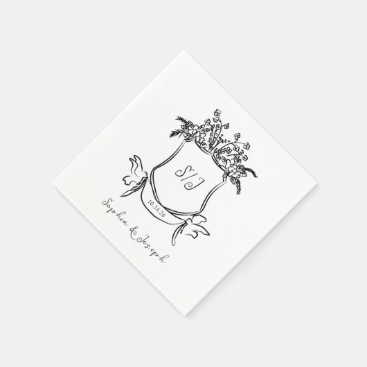 Whimsical Hand getrokken kuif met Monogram bruilof Servet (Hoek)