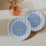Whimsical Hand getrokken laatste toast op de kust  Papieren Bordje<br><div class="desc">Een modern thema met retro-styling. Voeg een stijlvolle finishing touch toe aan uw bachelorette-feest met kustthema met deze chique blauw-witte papieren borden "Last Toast On The Coast". Alle kleuren (strepen,  achtergrondboog,  pictogrammen en natuurlijk lettertypekleuren) kunnen door u worden bewerkt vanuit het ontwerpgereedschap.</div>